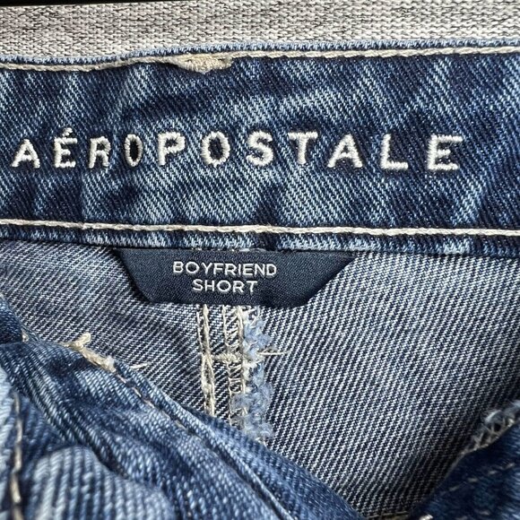 Aeropostale Jean Short Women Size 4 Blue Printed Boyfriend Cutoff Button Fly - Picture 3 of 16